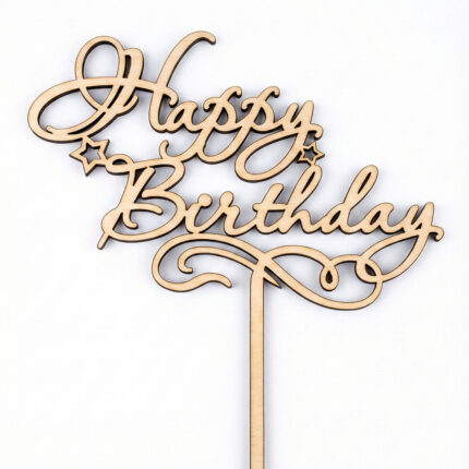 Topper na tort urodzonowy z gwiazdkami i napisem Happy Birthday